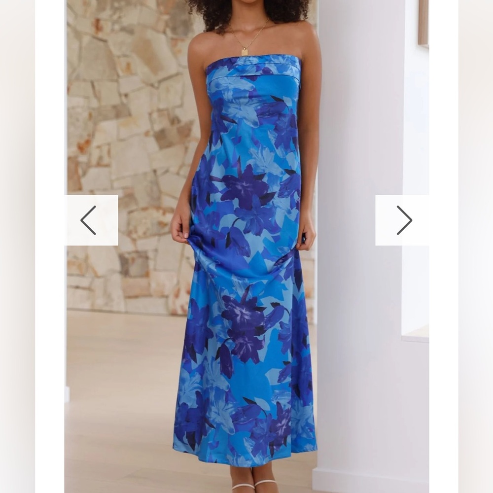 Billy J Blue Floral Strapless Dress